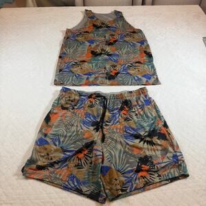 Pro Player Mens XL activewear set featuring tropical palm leaf print EUC